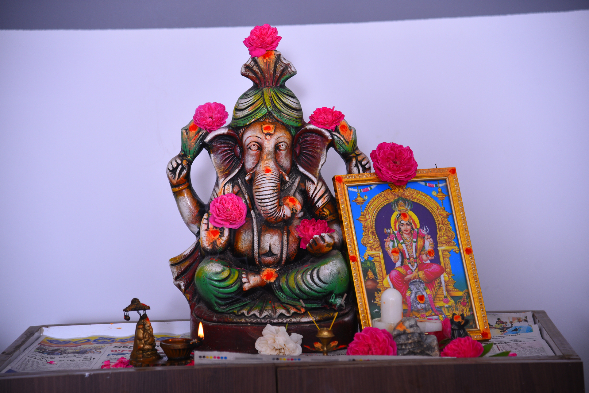 Reception Prayer Area — Lord Ganesha statue inside SGN Hospital